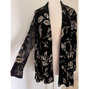 Vintage R & K Evenings Cardigan Jacket Size 2X Black Velvet Gold leaves New Tags